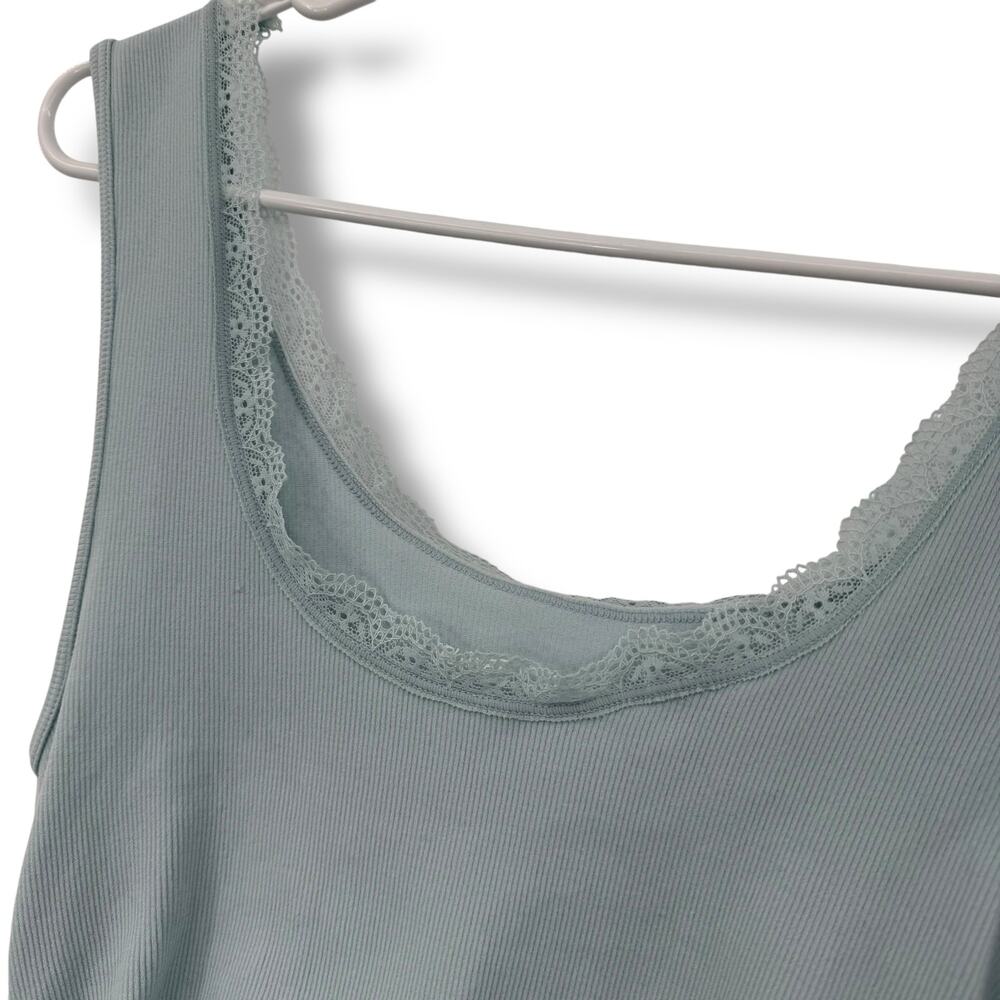 NEW Baby Blue Ribbed Tank Top Size Small Ruched Tie Side Seamless Crop Macy's - Picture 3 of 6